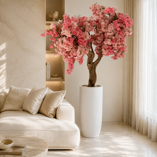 Cerezo Rosa en Macetero Blanco Mate | Vareluma