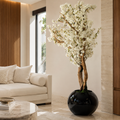 Cerezo Blanco en Jarrón Globo Negro Lacado para decoración de interiores | Vareluma
